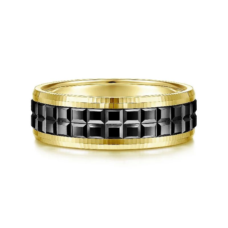 14K Yellow Gold Cubic Men's Wedding Band